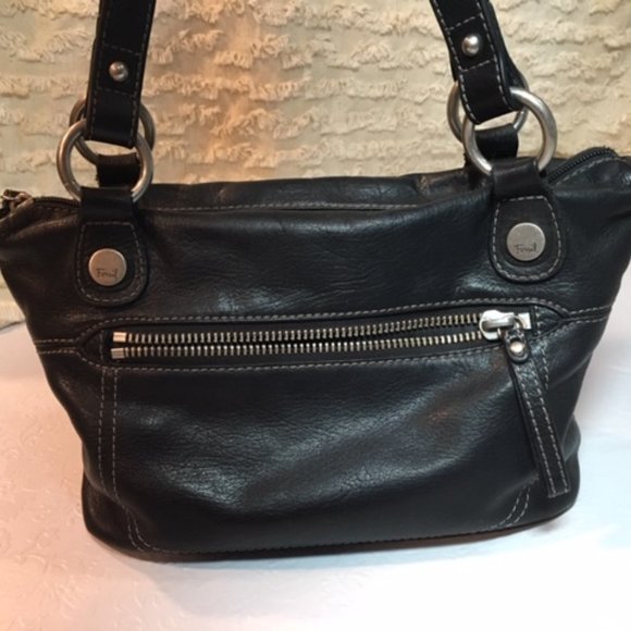 FOSSIL Black Super Soft Leather Satchel Zip Handbag Dbl Strap 13"x10" - Picture 2 of 16